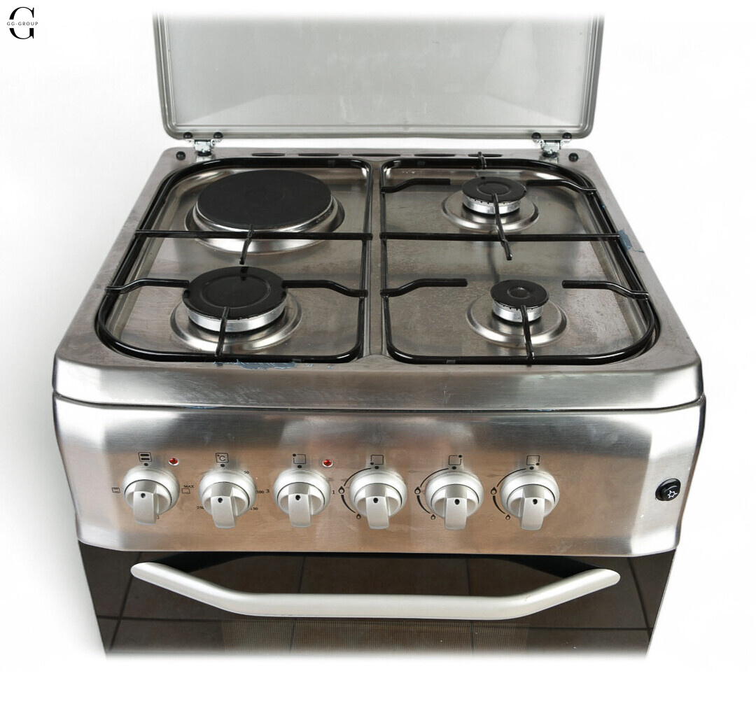 Комбинированная плита ELITE Lux OEG 6631 T IX - 3 газовые конфорки + 1 электро, электрическая духовка, пьезоподжиг